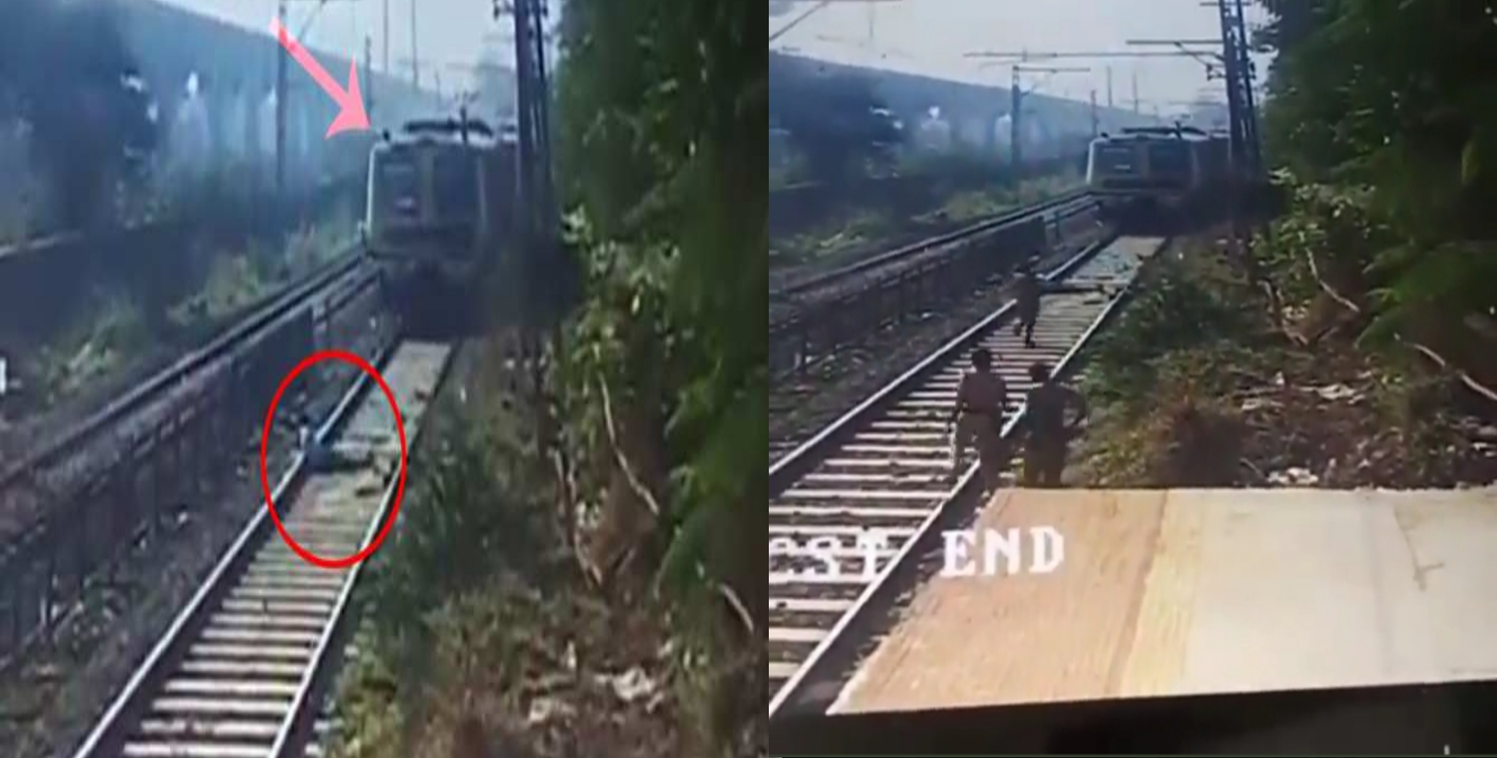 The man lay down with his neck on the track in front of the moving train, after that the train driver did wonders