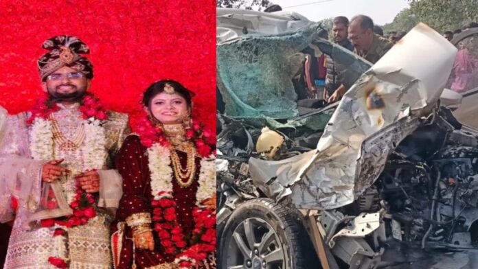 A few hours after the wedding, the bride and groom's car was hit by a truck.